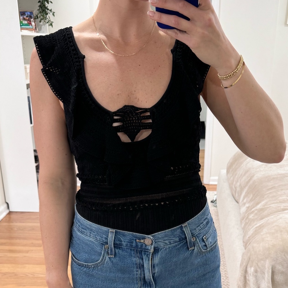 Vintage Catherine Malandrino Black Crochet Top